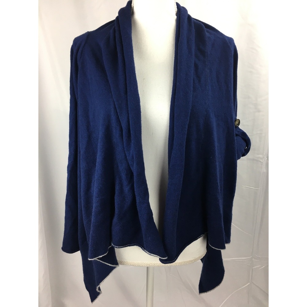Banana Republic M/L Blue Cardigan Shrug Luxury Wool Cashmere Blend Roll Sleeves